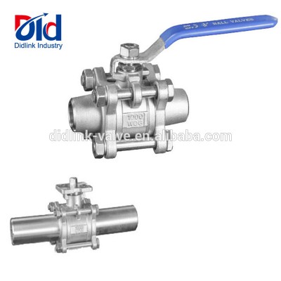 Stainless Steel Economical Type 1000 WOG 3PC Butt Welded Manual Operated Ball Valve